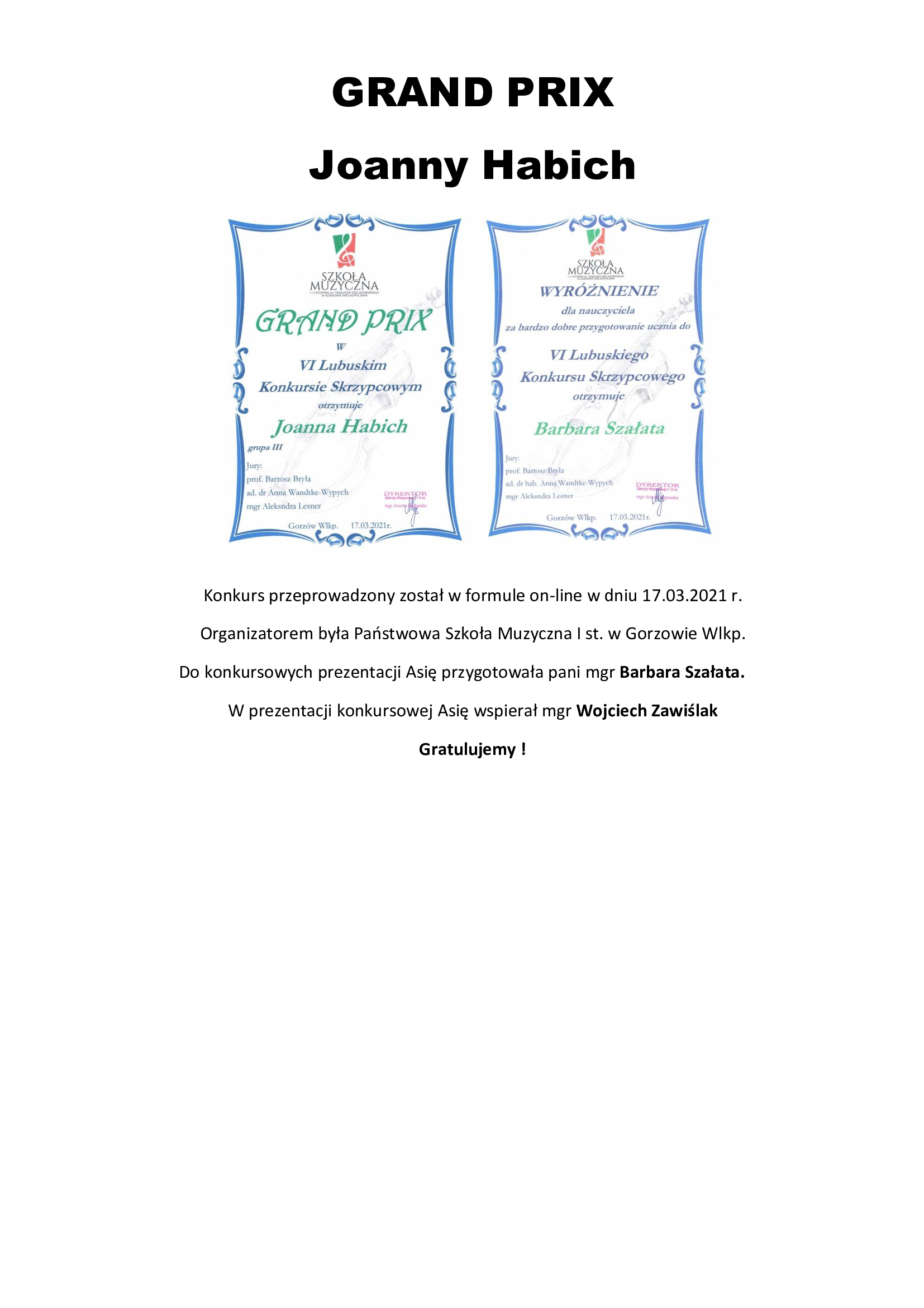 Konkurs info 2019 03 19 Gorzów Grand Prix