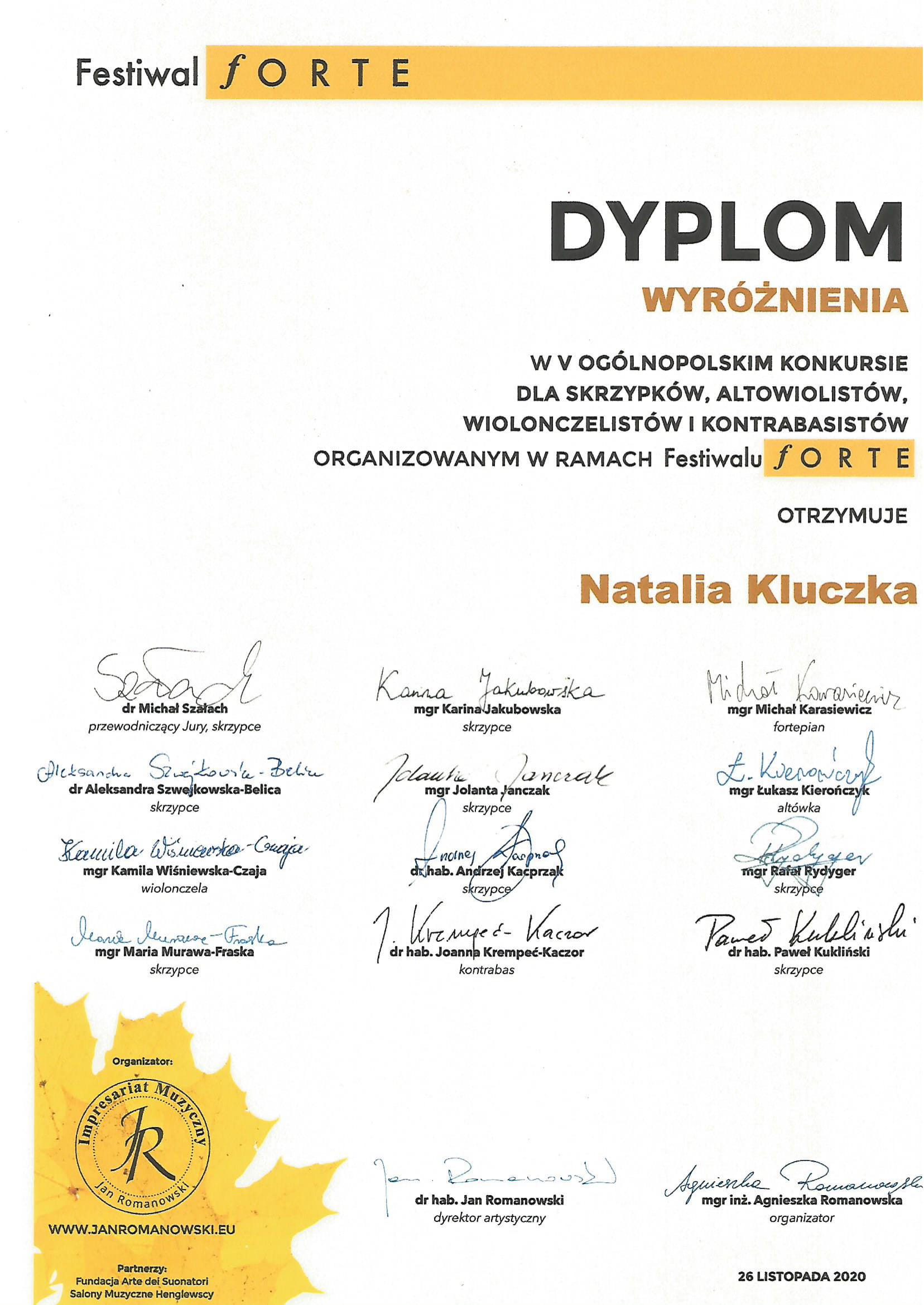 dyplom wyróżnienie 1 Kluczka 1
