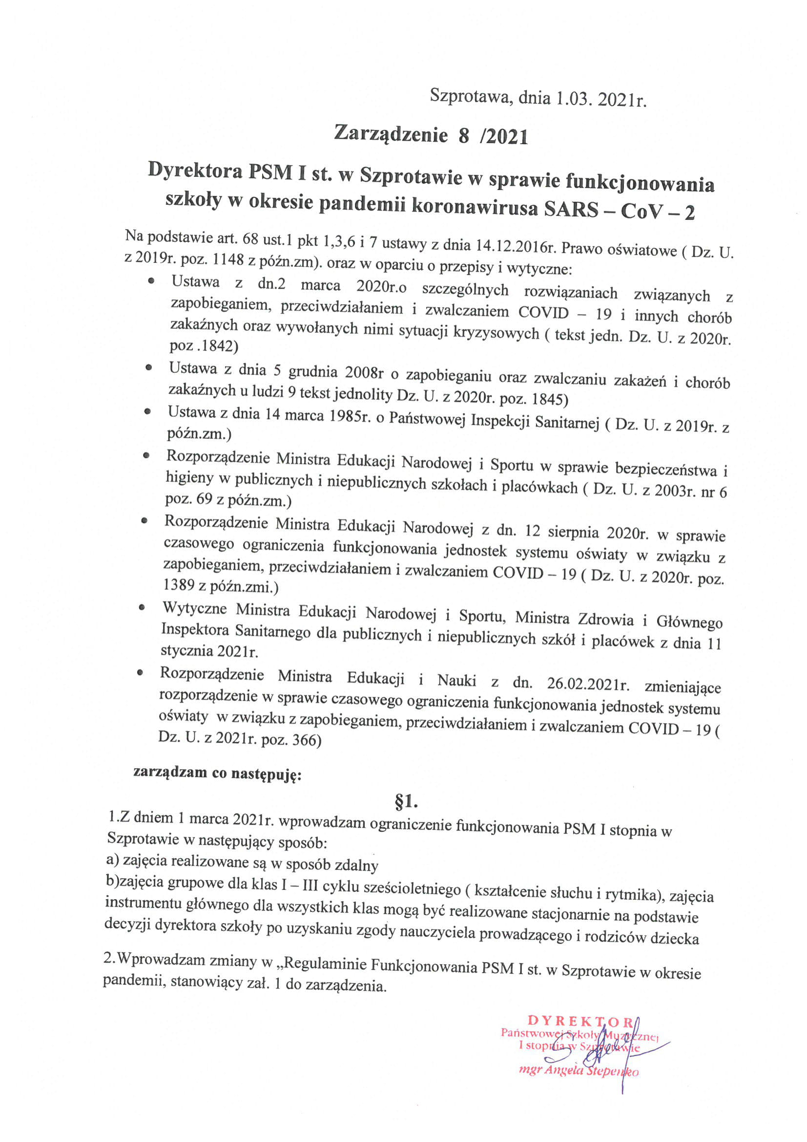 zarządzenie na stronę 1